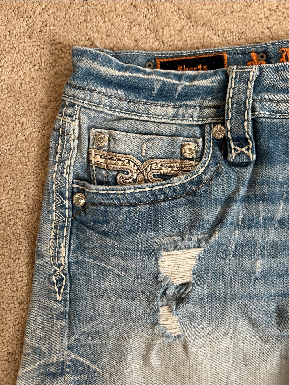 Rock Revival Light Wash Distressed Denim Cutoff Shorts - Picture 4 of 7